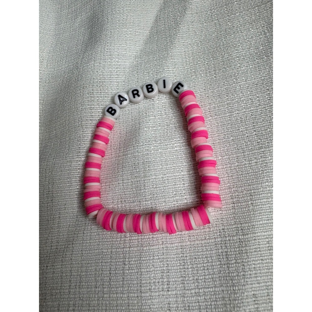 Barbie Pink Heishi Bead Stretch Bracelet Handmade Letter Beads Accessory